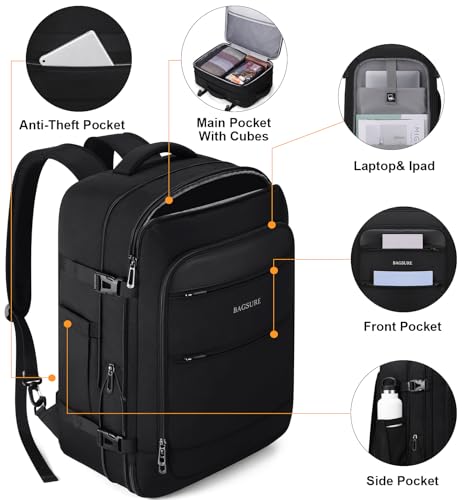Bagsure Travel Backpack Carry On Backpack 42L Flight Approved, Expandable Laptop Backpack with Packing Cubes & Shoe Pocke...