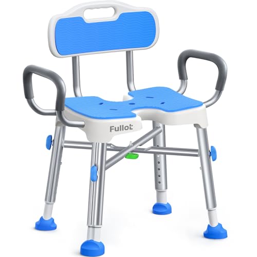 Ergonomic H-Shaped Shower Chair for Elderly and Disabled with Padded Back & Arms,500 lbs Heavy Duty Adjustable Shower Stoo...