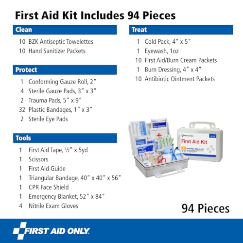 First Aid Only 91324 ANSI A 2021 and OSHA Compliant First Aid Kit, 25-Person Emergency First Aid Kit for Business, Home, C...