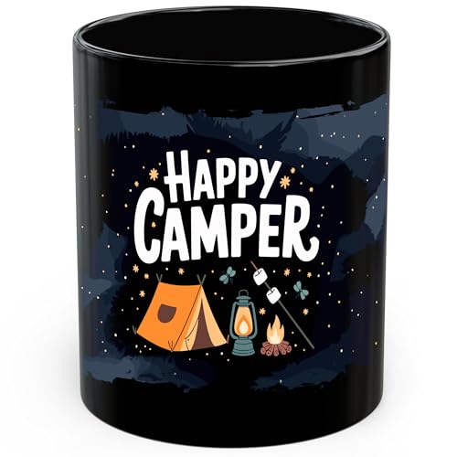 Happy Camper Ceramic Coffee Mug 11oz Outdoor Adventure Camping - Tea Coffee Mug with Comfortable Grip - Unique Fun Gift Cu...