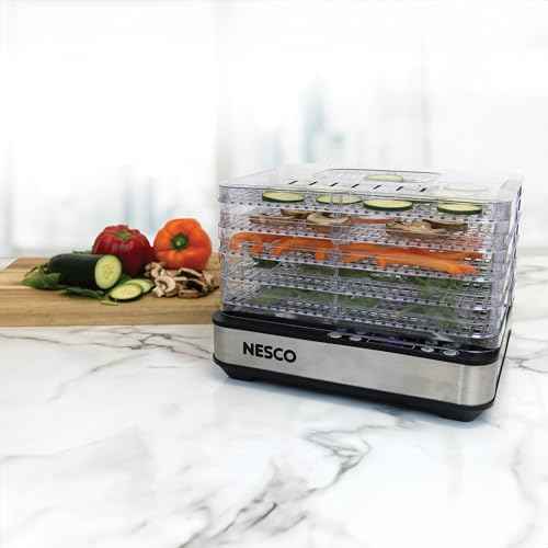 NESCO FD-5TC Snackmaster Food Dehydrator ? 5 BPA-Free Trays, Adjustable Temp Control, Compact Design for Jerky, Fruit, Herbs, Pet Treats, 420W