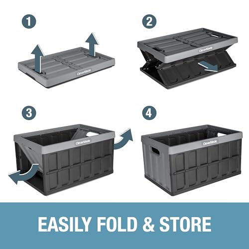 CleverMade Collapsible Storage Bins - Stone 1 Pack 46L - Stackable Containers Heavy Duty Capacity Folding Crates - Space-S...