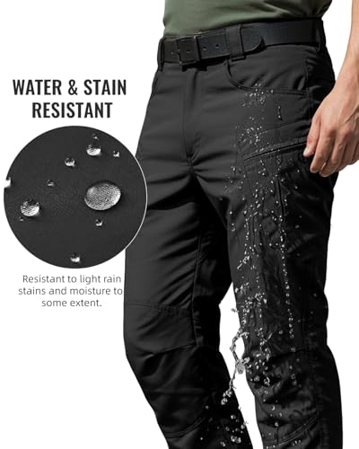 Men's Stretch Tactical Pants Waterproof Ripstop Fabric Cargo Pants Lightweight Casual Hiking Outdoor Work Pants (No Belt)