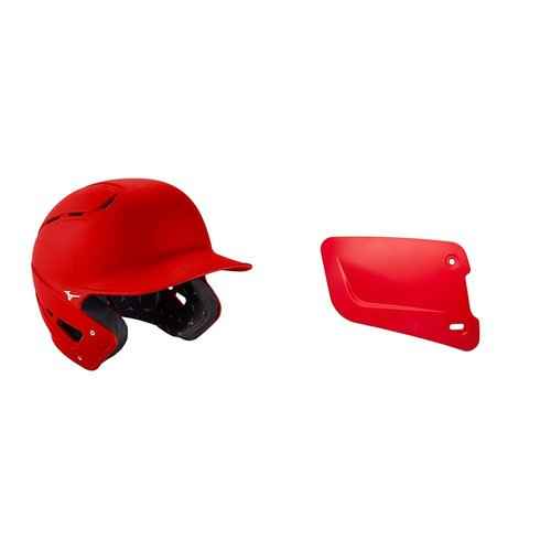 Bundle of Mizuno B6 Adult Baseball Batting Helmet, RED, Small/Medium + Mizuno Batters Face Protector, Red, Right Hand Batter