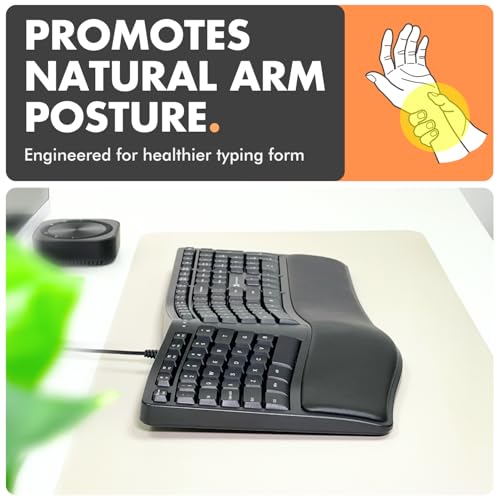 X9 Wired Ergonomic Keyboard with Cushioned Wrist Rest - Type Comfortably Longer - USB Wired Split Keyboard for Laptop, PC...