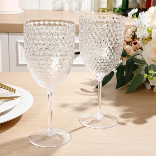 Jingmore 12 Pcs 13oz Reusable Plastic Wine Glasses, Detachable Wine Glasses with Stem, Unbreakable Champagne Flutes, Cryst...