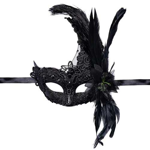 Yymobt Feather Masquerade Mask Feather Venetian Mask for Women Cosplay Party Halloween Mardi Gras Christmas Masque