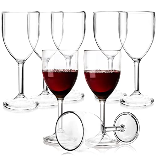 WUWEOT 8 Pack Plastic Wine Glasses, 10 Oz Unbreakable Stemmed Wine Goblets, Clear Shatterproof Plastic Stemware for Trave...
