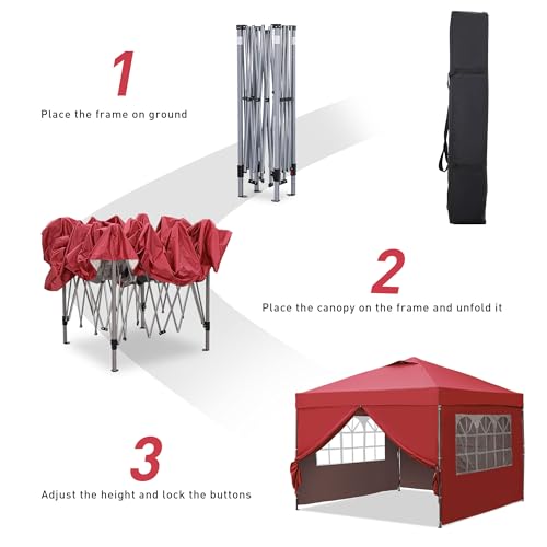 GDY 10x10 Easy Set Up Camping Canopy, Pop Up Tent with 4 Piece Sidewalls, Easy Up Canopy for Events, Parties, Gatherings, ...