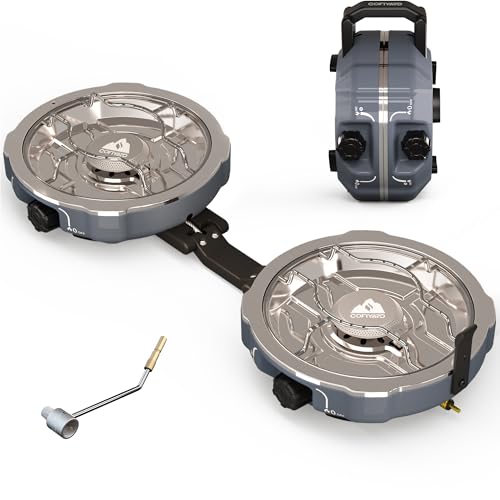 Cofiyard 20,000 BTUs 2 Burner Propane Camping Stove, Portable Folding Camp Stove with Adjustable Burners, Built-in Ignitio...