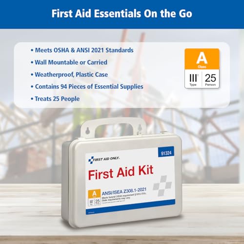First Aid Only 91324 ANSI A 2021 and OSHA Compliant First Aid Kit, 25-Person Emergency First Aid Kit for Business, Home, C...
