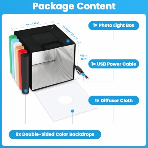 Heimekite Light Box,Light Box Photography,16"x16"Photo Box,Photo Light Box,Product Photography Light Box with CRI >95,120 ...