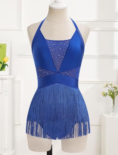 IDOPIP Women Sequin Fringe Bodysuit Sparkly Tassel Romper Jumpsuits Halter Latin Dance Dress Sexy Festival Rave Party Outfits