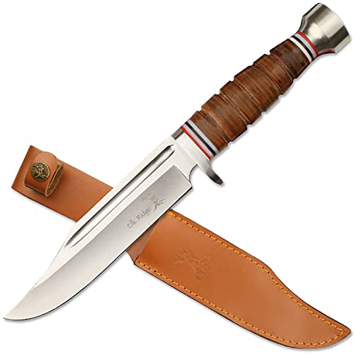 Elk Ridge - Outdoors Fixed Blade Knife - 12-in Overall, 6.25-in Stainless Steel Blade, Full Tang Knife, Leather Wrapped Ha...