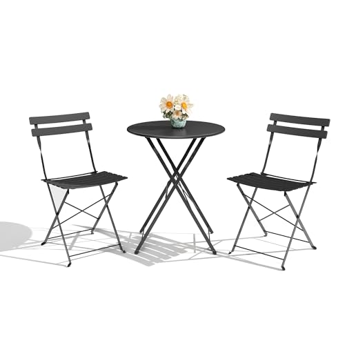 GarveeLife 3-Piece Folding Bistro Set, Foldable Patio Furniture Set with Premium Frame, Outdoor Bistro Table and Chairs Se...