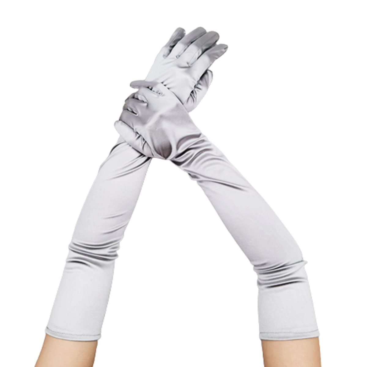Grey Long Opera Gloves for Women, 1920s Satin Stretchy Elbow Length Party Gloves For Wedding Party Dance Bridal Proms Tea Party Cocktail Evening Opera Etc 1920s