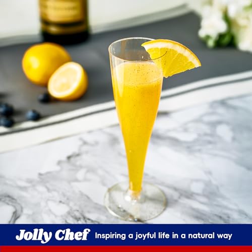 JOLLY CHEF 100 Pack Plastic Champagne Flutes Disposable 4.5 oz Gold Glitter Plastic Champagne Glasses for Wedding, Thanksg...
