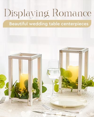 Huquary 8 Pcs Wooden Wedding Lantern Centerpiece for Table Decoration Includes 4 Farmhouse Candle Holder and 4 Flameless D...