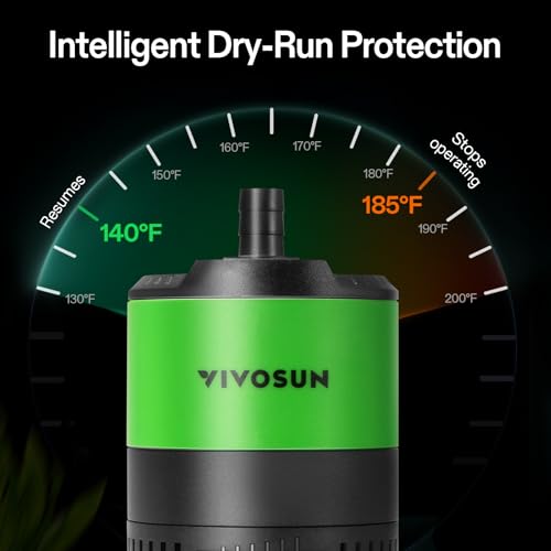 VIVOSUN 210 GPH 10W Submersible Water Pump, with Adjustable Water Flow, 4.9ft Tubing, Additional Ceramic Shaft, and Outlet...