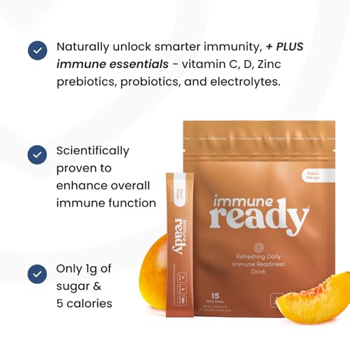 Immune Ready™ Electrolytes Powder Packets - Vitamin C Immune Support Drink Mix with Zinc, D3 & Beta Glucan - Low Sugar Hyd...