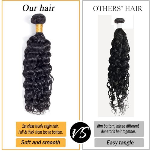 Water Wave Human Hair Bundles Brazilian Remy Water Wave 10A Curly Human Hair 3 Bundles Unprocessed Human Hair Extension Double Weft Natural Color for Black Women 18 20 22inch