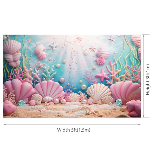 AOFOTO Pink Birthday Decorations Backdrop for Girls Party Seashell Pearl Happy Birthday Banner Underwater World Kids Baby ...