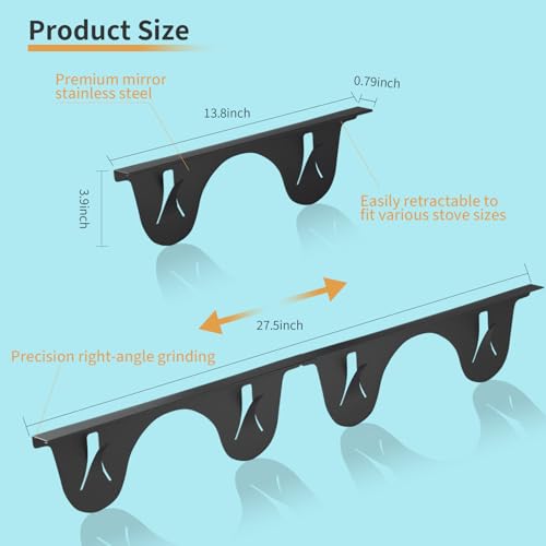 Stainless Steel Stove Gap Cover (2 Pack, Black), Stove Gap Filler for Kitchen, Range Trim Kit, Heat Resistant with Easy Cl...