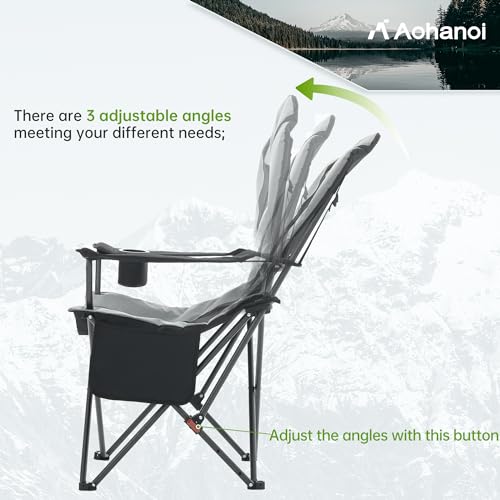 Aohanoi Camping Chairs, Portable 2 Pack Camp Chairs for Heavy People with Adjustable Angled Backrest, Outdoor Folding Camp...