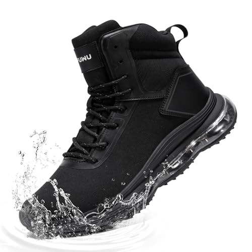 KEFUWU Military Tactical Boots Men Zip Waterproof Cushioned Shock Absorption Non Slip Breathable Durable Boots for Hiking ...