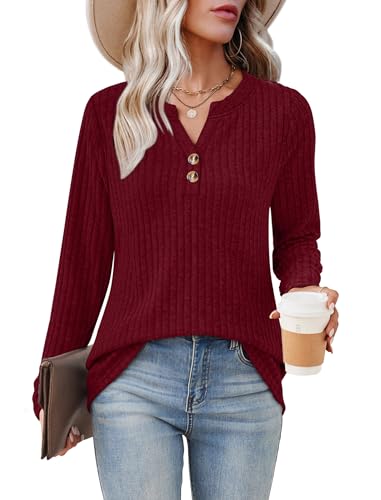 SAMPEEL Womens Sweaters Lightweight Long Sleeve Shirts V Neck Tops with Button Fall Outfits 2025