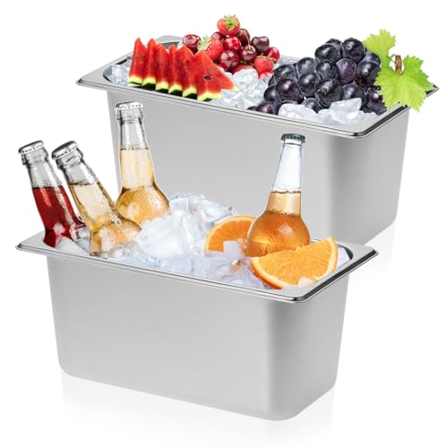 OwnMy 2PCS Ice Buckets for Parties, Stainless Steel Ice Bucket for Freezer, Metal Ice Cubes Bins Storage Container for Fre...