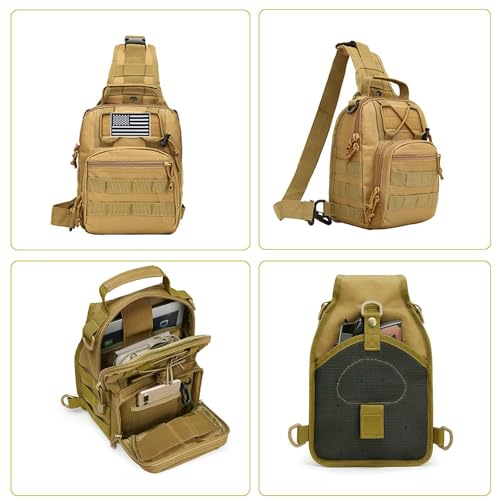 LUYEJKO Tactical Sling Bag for Men，Tactical Shoulder Bag，Small Tactical Bag for Men (Khaki)