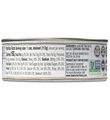 Blue Harbor Fish Co. Wild Albacore Solid White Tuna in Water with Sea Salt - 4.6 oz Can (Pack of 12)