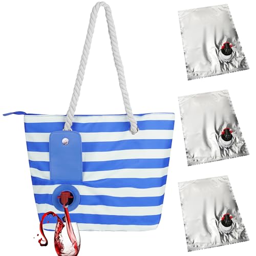 LUWOO Wine Tote Bag with Hidden Drink Dispenser Spout, Beach Wine Cooler Bag, Leakproof Insulated Wine Purse Carrier with ...