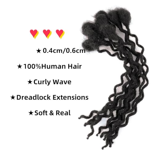 10 Inch 30 Strands Curly Loc Extensions Human Hair, 0.4cm Width 100% Human Hair Dreadlock Extensions for Men/Women, Can be Dyed Soft Dreads Extension