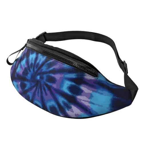 Purple Blue Rainbow Tie Dye Swirls Fashion casual fanny pack waist bag men women adjustable belt waist bag for travel hiki...