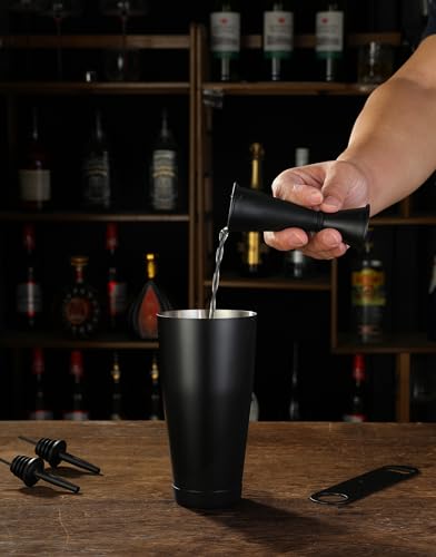 Cocktail Shaker Set - 13-Piece Bar Accessories Kit w/Weighted Boston Shaker, Strainer, Jigger, Muddler,Mixing Spoon and Mo...