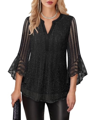 Lotusmile Women's 3/4 Sleeve Dressy Tops Elegant V Neck Blouse for Women Casual Work Evening Party