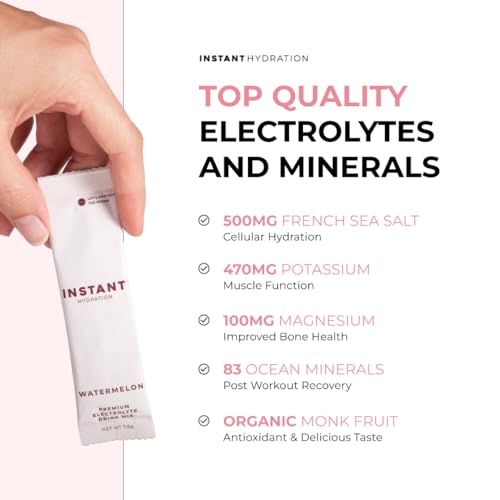 Instant Hydration Electrolytes Powder Packets - Watermelon Electrolyte Drink Mix - Zero Sugar - Keto, Vegan, Gluten-Free, ...