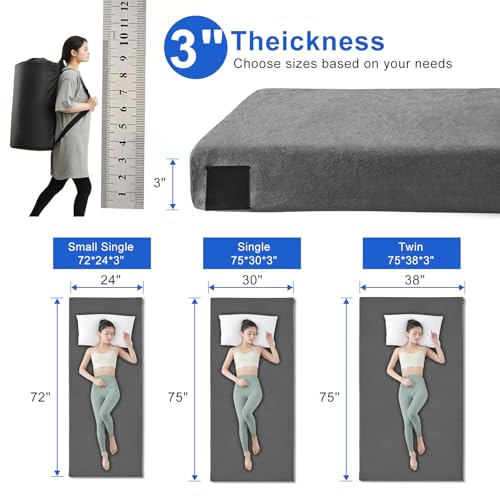 Memory Foam Camping Mattress pad, Comfortable Thick Floor Sleeping Mat for Adults with Waterproof and Non-Slip Bottom, Por...