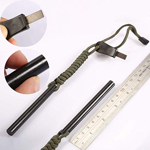 bayite 4 Inch Survival Ferrocerium Drilled Flint Fire Starter, Ferro Rod Kit with Paracord Landyard Handle and Striker, ...
