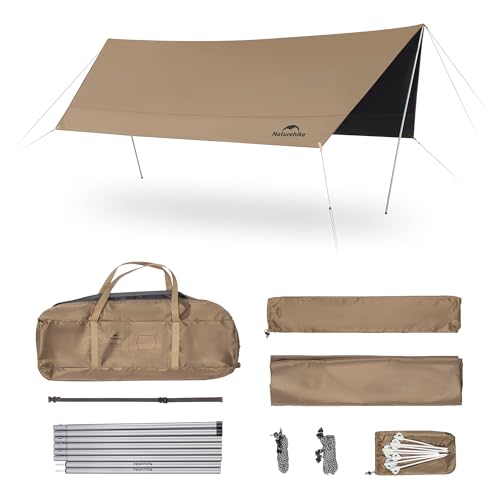 Naturehike Cloud Skies Camping Tent Tarp with Poles, Waterproof PU 18000mm+ Rain Shelter, Anti-UV UPF2000+ Camping Sun Shelter Canopy