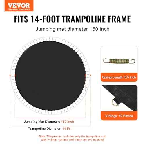 VEVOR Replacement Trampoline Mat, Jumping Mat Fits 12/13/14/15 ft Frame, Universal Jumping Round Trampoline, UV-Resistant Mat with Spring Tool & 72/80/92 V-Rings, Fit 5.5"/6.5"/7" Spring Length