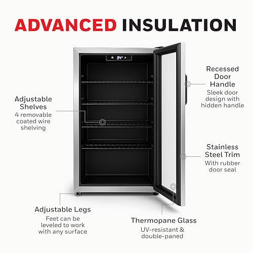 Honeywell Beverage Refrigerator and Cooler, 116 Can Mini Fridge with Glass Door for Soda Beer or Wine for Office or Bar wi...