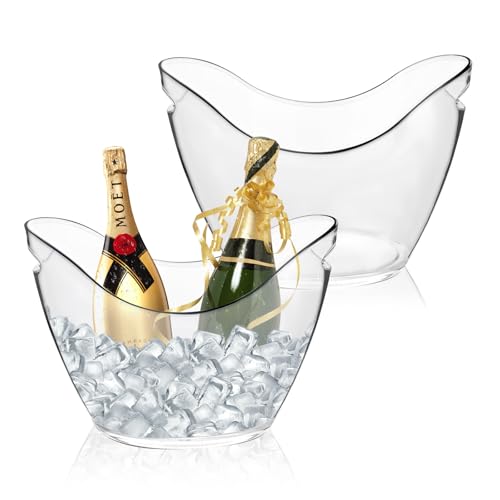 2 Pack Ice Bucket - 4L Clear Acrylic Ice Buckets for Parties, Mimosa Bar Supplies Beverage Tub for Champagne Beer Sparklin...