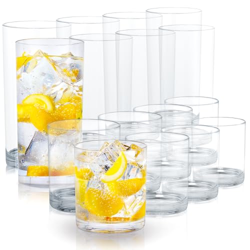 Zulay Kitchen Acrylic Plastic Glasses Drinkware - 16 Piece Unbreakable Drinking Glasses - BPA-Free, Reusable Plastic Tumbl...