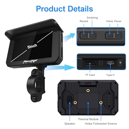 FancyTiger Motorcycle Carplay & Motorcycle Android Auto, 5 Inch IPS Motorbike GPS Touch Screen, Motorbike GPS Navigation S...