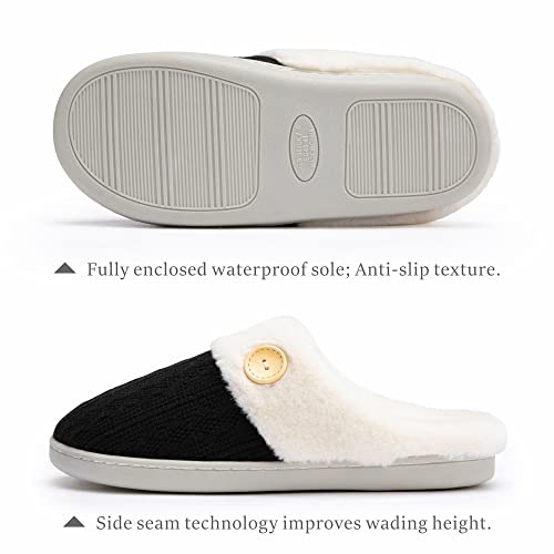 Chantomoo Womens Slipper Warm Comfy Memory Foam House Slippers Knitted Shoes Faux Fur Lined Anti-Skid Rubber Sole Bedroom ...