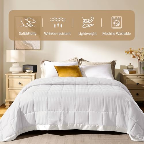 downluxe King Size Blanket with Satin Trim, Lightweight Down Alternative King Blanket for All Season, Machine Washable (Iv...