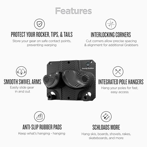 Gravity Grabber - Ultimate Wall Storage Rack for Skis and Snowboards | Damage-Free Storage | Fits Any Ski or Snowboard | (...